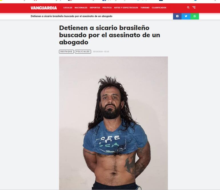 Carlos Eduardo Soares Fontes, supuesto sicario detenido en Ciudad del Este.