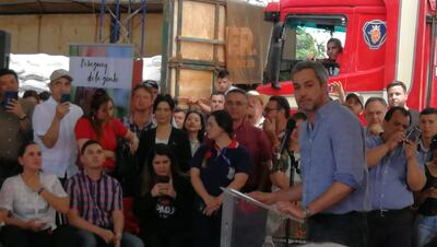 El presidente Mario Abdo hoy, en Mbocayaty del Yhaguy, Cordillera.