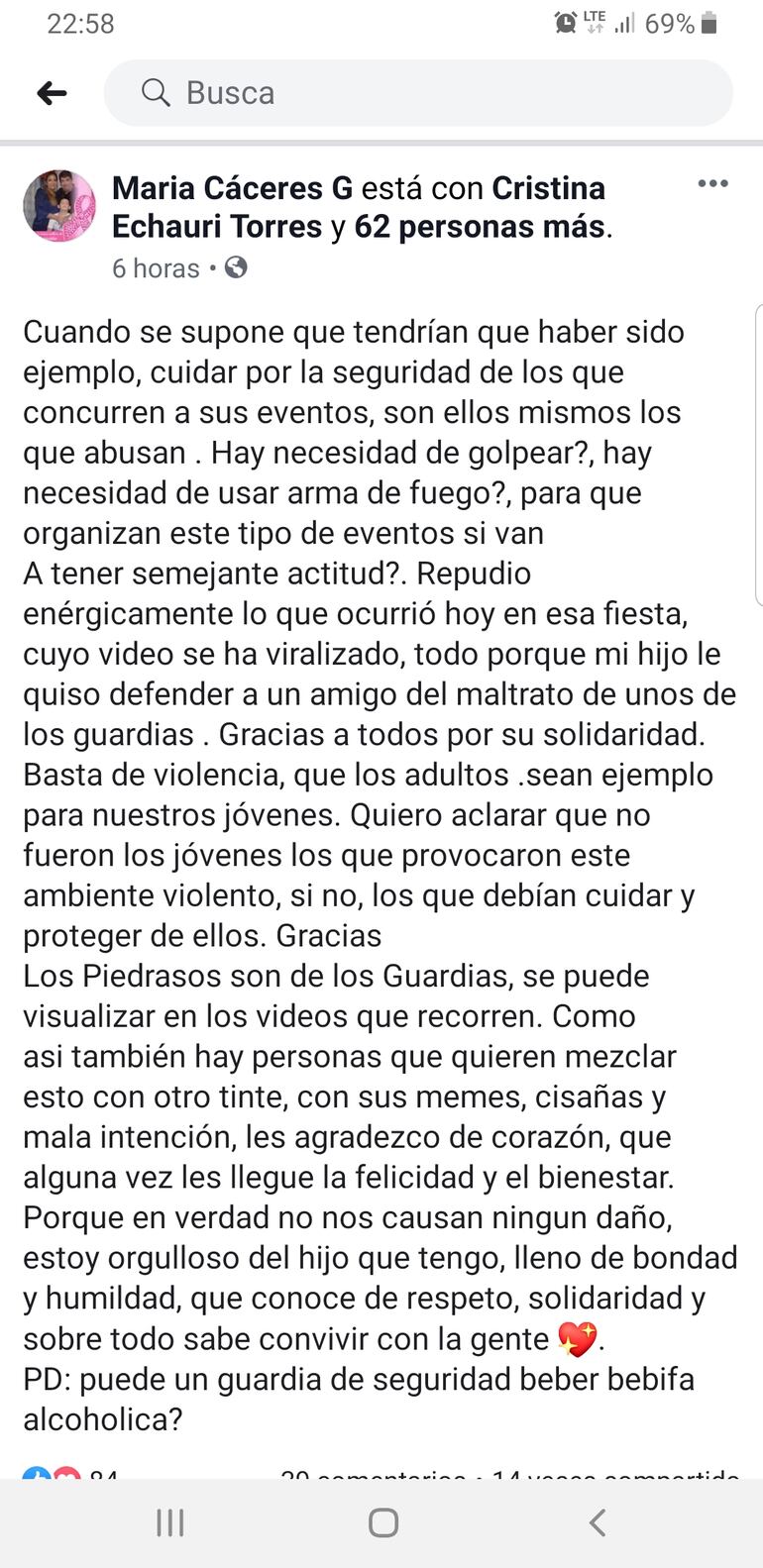 María Cáceres, madre de Nery Cáceres.