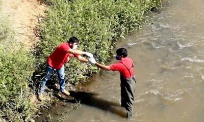 Los técnicos del Mades levantaron días atrás muestras de agua de la cuenca del lago Ypacaraí.
