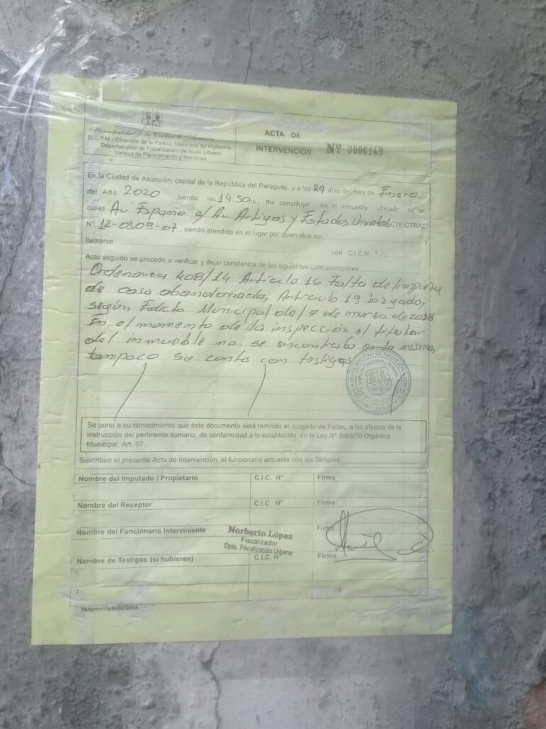 Acta de intervención