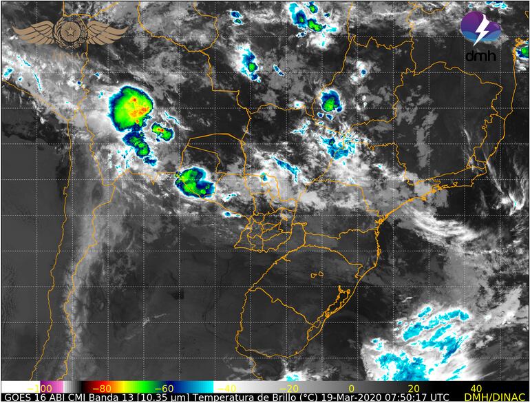 Imagen satelital que muestra núcleos de tormentas sobre el Chaco y parte de la Región Oriental.