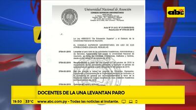 Docentes de la UNA levantan paro