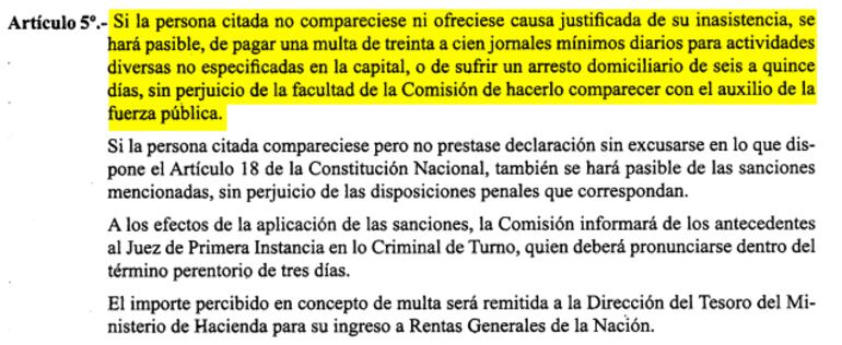Artículo 5º de la Ley 137/93 que reglamenta el artículo 195 de la Constitución Nacional- “De las Comisiones de investigación”.