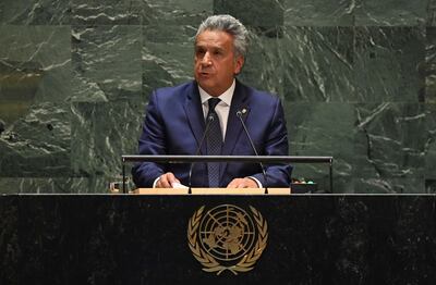 El gobernante de Ecuador, Lenin Moreno, durante su presentación ante la Asamblea General anual de las Naciones Unidas.