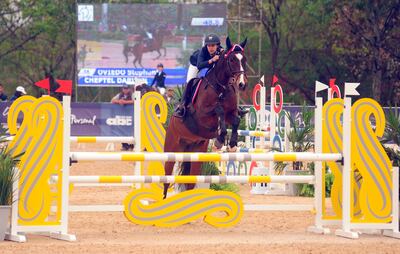 Stephania Oviedo, en la competencia de ayer  terminó en la quinta posición y fue la amazona paraguaya mejor ubicada con su montado Cheptel Darwin.