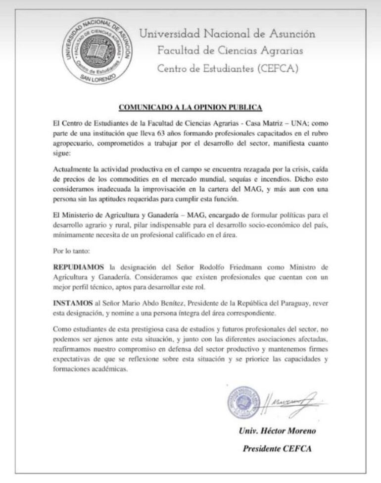 Diversos gremios ligados al sector agropecuario repudiaron la designación de Rodolfo Friedmann como ministro de Agricultura.