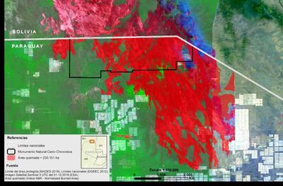 Un mapa satelital muestra el área afectada del cerro Chovoreca.