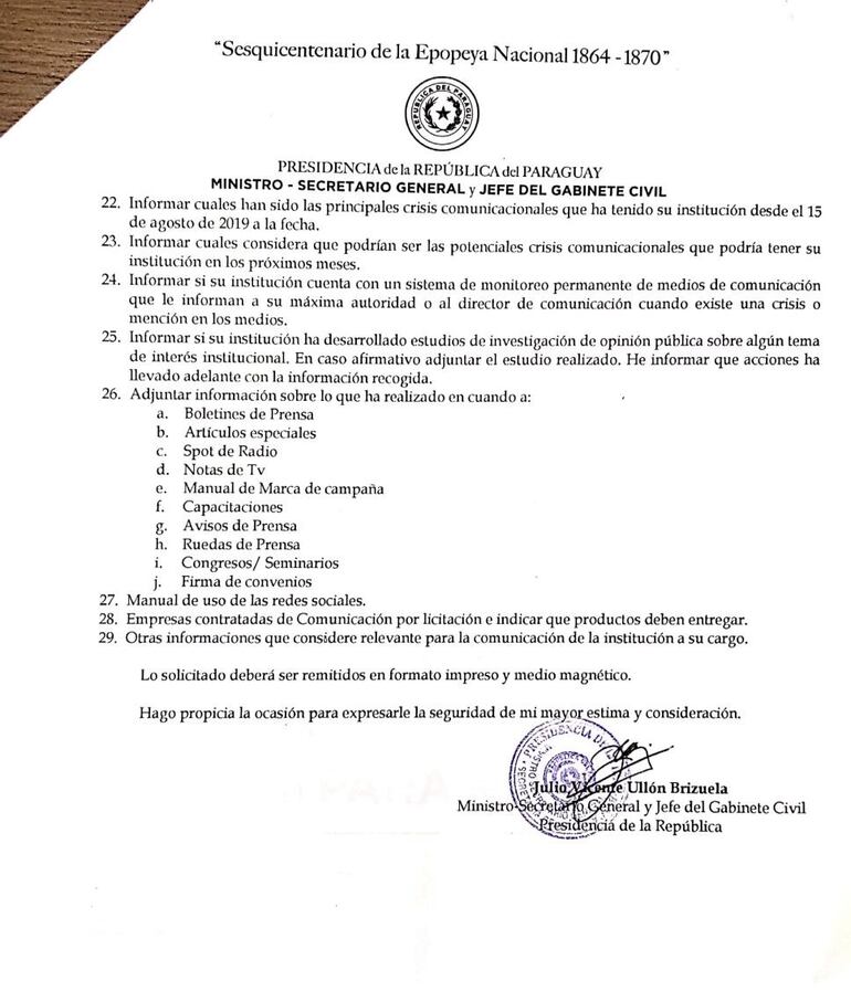 Cuestionario para los departamentos de Comunicación de las instituciones dependientes del Poder Ejecutivo.