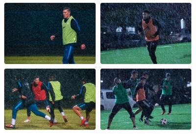 Olimpia y Cerro Porteño entrenaron el jueves bajo la lluvia.