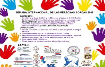 Afiche de las actividades que se realizarán en conmemoración de la Semana Internacional de las Personas Sordas 2019.
