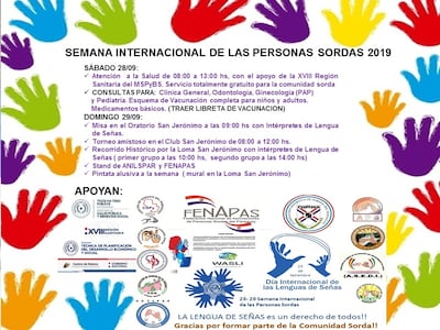 Afiche de las actividades que se realizarán en conmemoración de la Semana Internacional de las Personas Sordas 2019.
