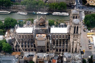 Vista aérea de la catedral de Notre Dame de París.