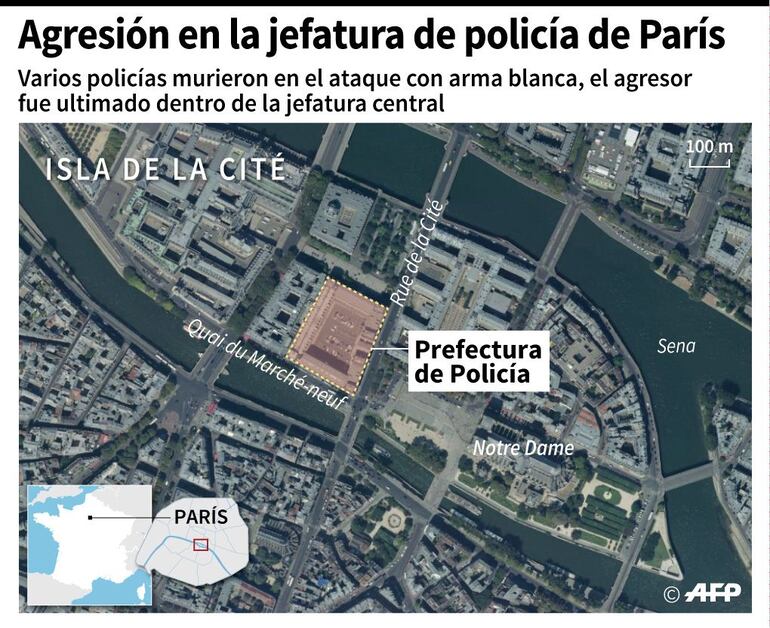 Agresión en la jefatura de policía en París.