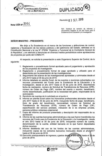 Pedido de informe de la Contraloría al Conacyt.