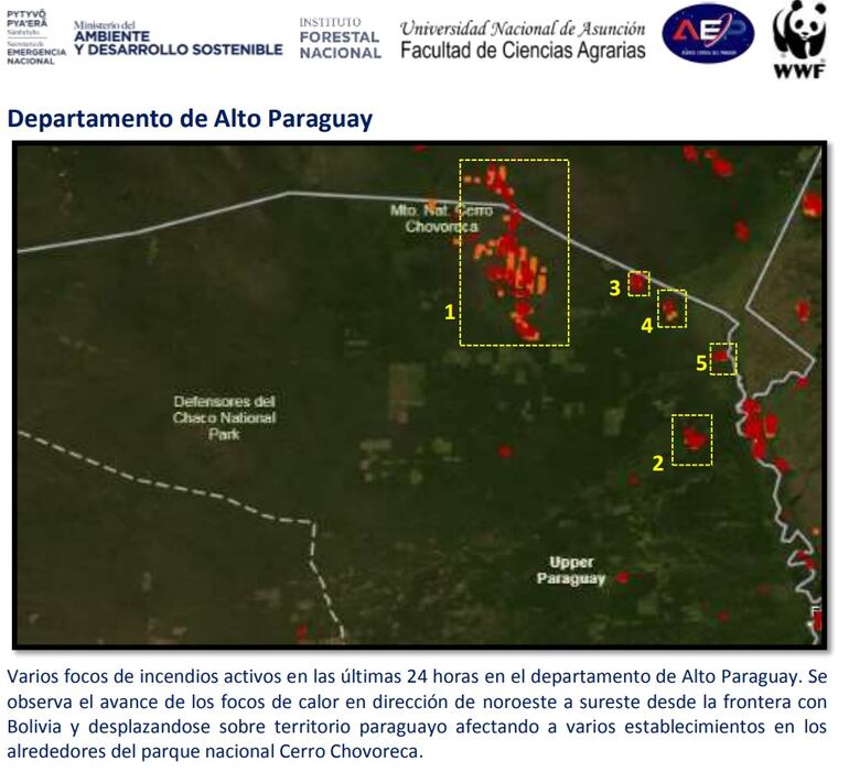Focos de incendio en Alto Paraguay, Chaco.