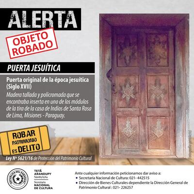 Roban patrimonio cultural jesuítico de Santa Rosa Misiones.