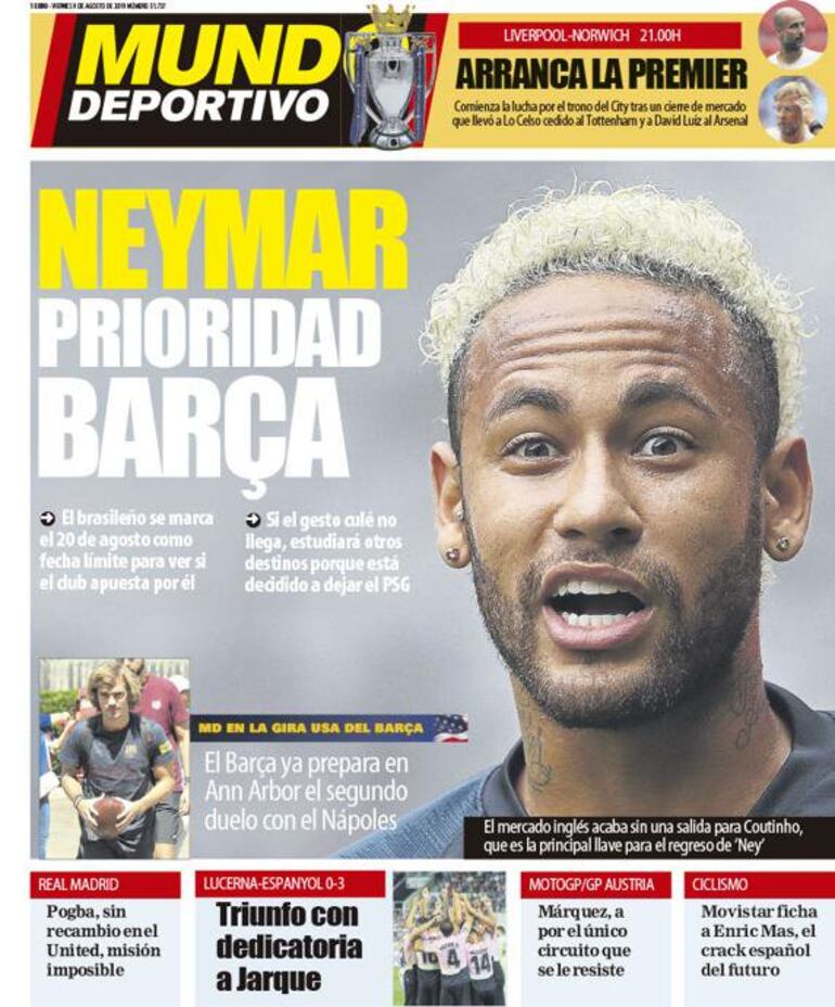 La portada del diario catalán sobre el caso de Neymar entre el Barcelona y el Real Madrid.