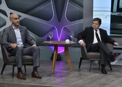 Julio Mazzoleni junto a Euclides Acevedo, hoy, en los estudios de ABC TV.