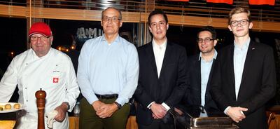 René Fallas; embajador de Suiza en Uruguay,  Martín Strub; Patricio Muirhead; Marcos Monte Domecq y Felix Hotz.