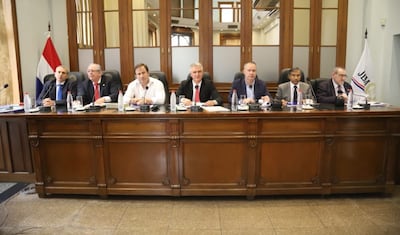 Miembros del Jurado de Enjuiciamiento de Magistrados que preside Enrique Bacchetta, en la sesión ordinaria de la víspera.