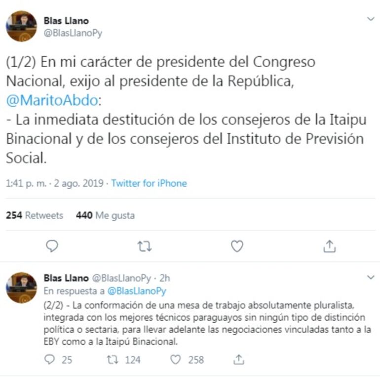 El presidente del senado Blas Llano exigió la salida de los consejeros.