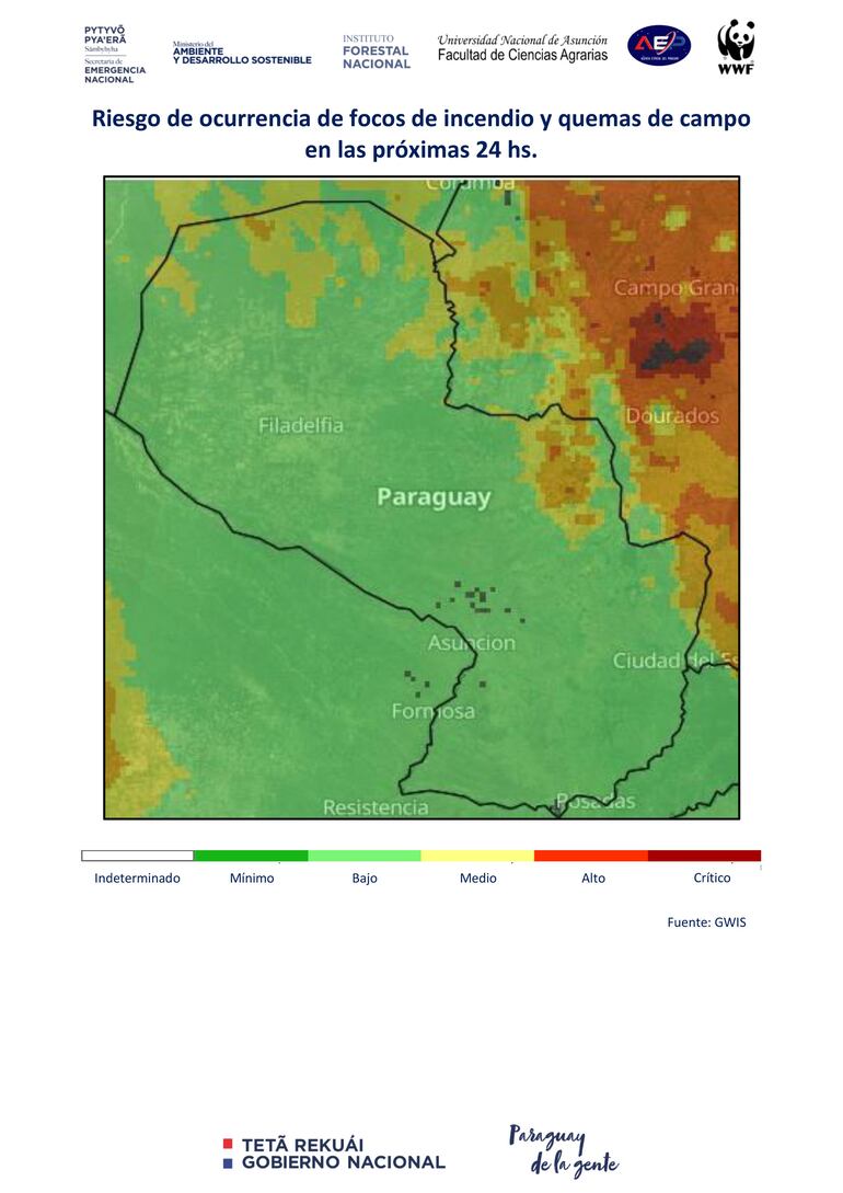 Riesgo de ocurrencia de focos de incendios y quemas de campo.