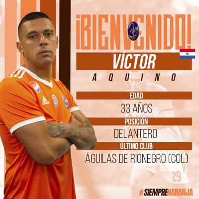 Gráfica de bienvenida a Víctor Aquino en su nuevo club, el Deportivo La Guaira.