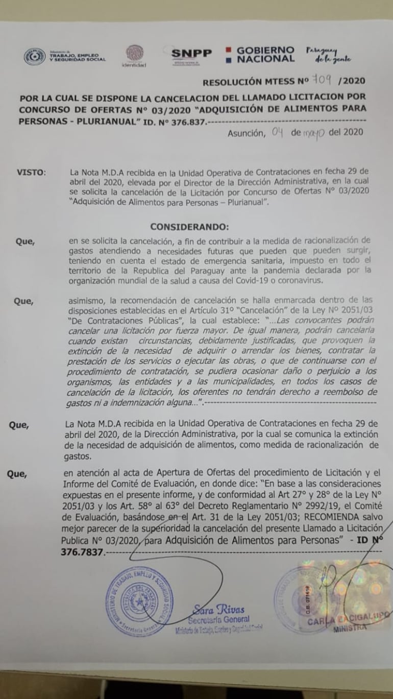 Resolución del MTESS.