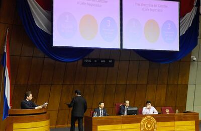 El senador Luis Castiglioni en todo momento manifestó que el jefe negociador fue el embajador Hugo Saguier Caballero y que era él quien le informaba de las decisiones tomadas en las reuniones.