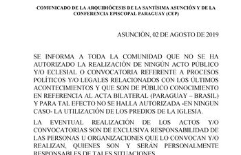 Comunicado del Arzobispado de Asunción.