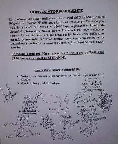 Convocatoria de urgencia de los sindicatos del sector público.