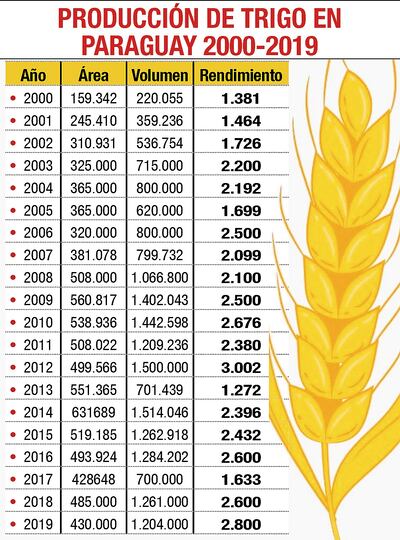 PRODUCCIÓN DE TRIGO EN PARAGUAY 2000-2019