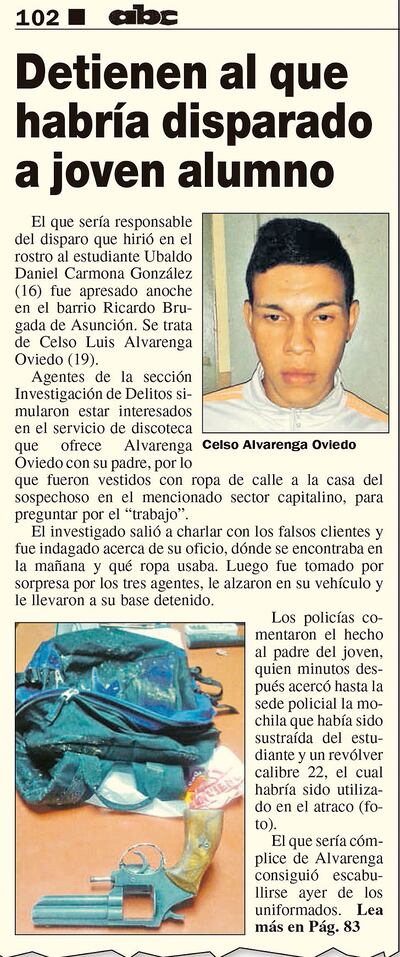 Página 102 de ABC Color del 12 de mayo de 2015, sobre el arresto de Celso Luis Alvarenga.