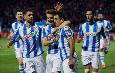 La alegría de los futbolistas del Real Sociedad.