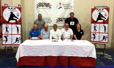 Conferencia de prensa de presentación del torneo de vóley organizado por la Asociación de Exjugadores Vóleibol del Paraguay.