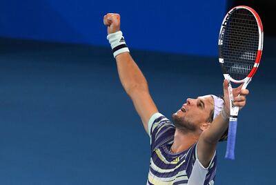 Alivio, satisfacción y alegría demuestra el austriaco Dominic Thiem tras vencer a Rafael Nadal.