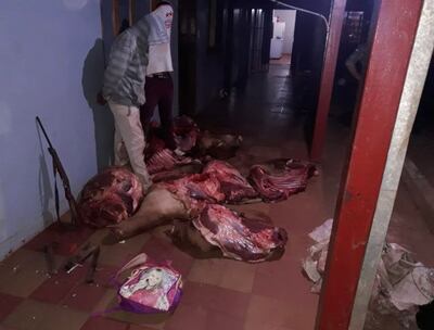 Dos de los abigeos fueron arrestados con la carne faenada de un animal vacuno, además de armas de fuego y cuchillos.