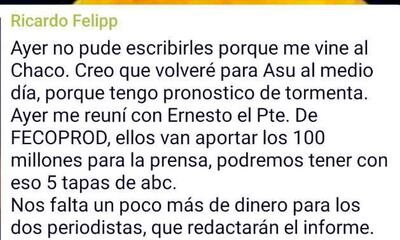 Mensaje que circula, atribuido a Ricardo Felippo.