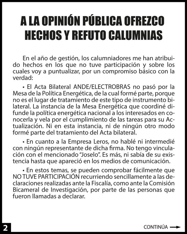 Descargo de Ullón en las redes sociales.