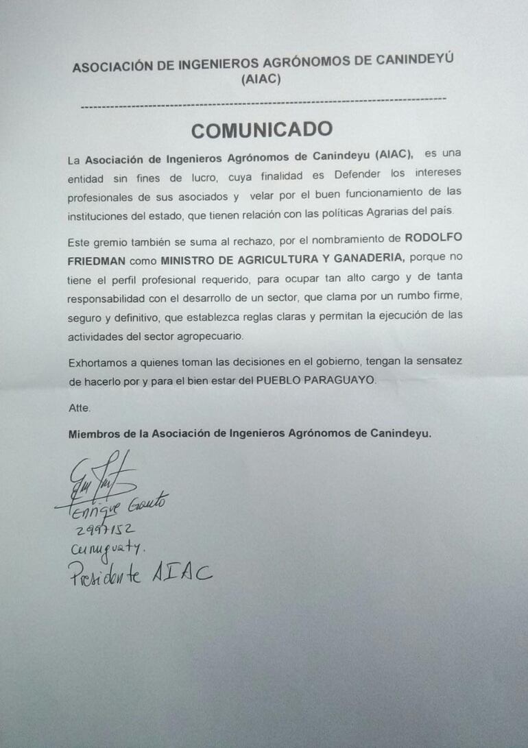 Diversos gremios ligados al sector agropecuario repudiaron la designación de Rodolfo Friedmann como ministro de Agricultura.
