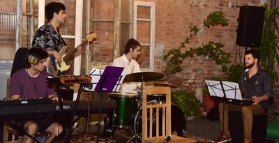 Paulo Correa, Nicolás Cañete, José Burguez y Víctor Álvarez, en un momento del concierto en Espacio E.