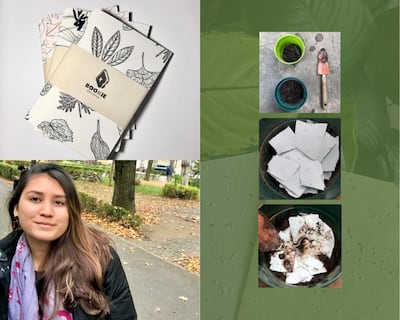 Hojas recicladas, elaboración artesanal y diversas semillas componen las agendas ecológicas de Paola Itsayana (24).