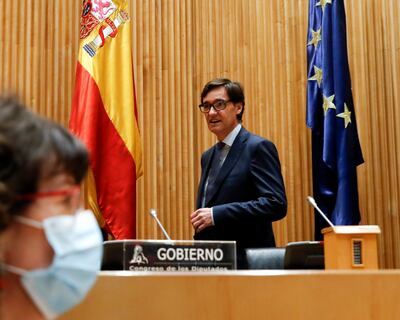 El ministro español de Sanidad, Salvador Illa, a su llegada a una comparecencia ante la Comisión de Sanidad en el Congreso de los Diputados en Madrid, este jueves.
