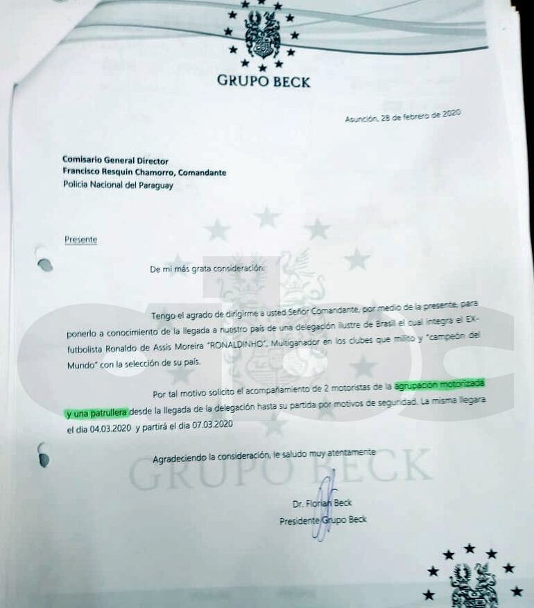 Pedido de custodia policial para Ronaldinho.