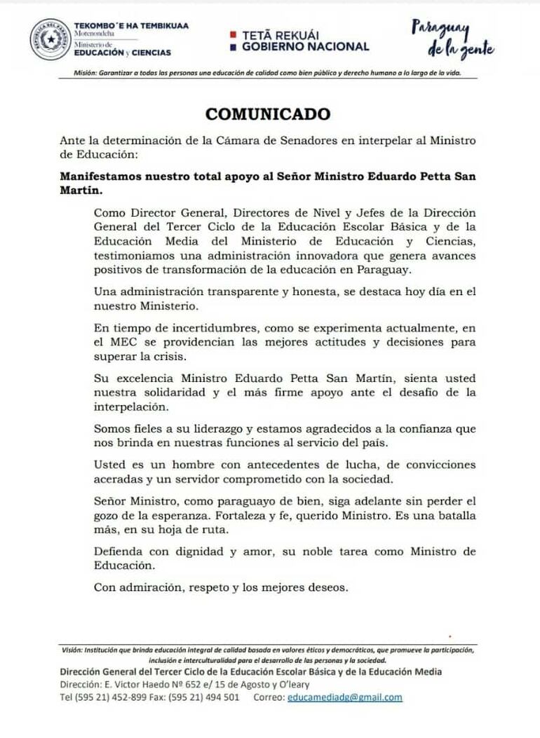 Comunicado que circula en redes sociales.