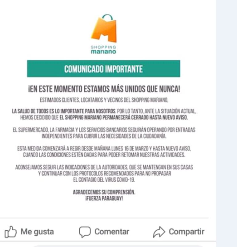 Anuncio del Shopping Mariano