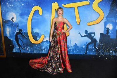 La cantante Taylor Swift en la premiere mundial de "Cats", en el Alice Tully Hall de Nueva York.