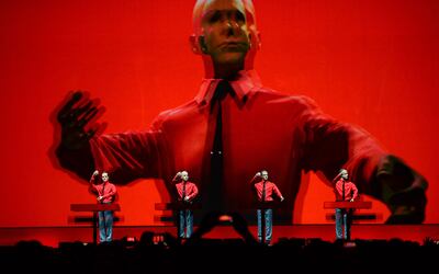 Kraftwerk durante un show en Berlín en el año 2015. Schneider había dejado la agrupación hace más de una década.