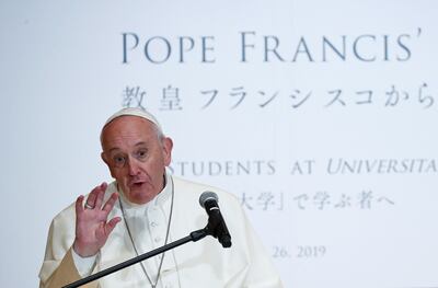 El papa Francisco durante un discurso en la Universidad Sophia de Tokio, Japón, este martes.